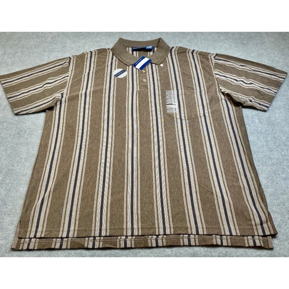 NWT Towncraft Polo Shirt Mens XL Brown Vertical Striped Quick-Drii Short Sleeve